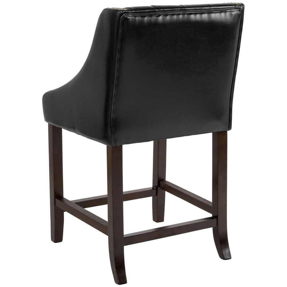 24" Black Leather/Wood Stool