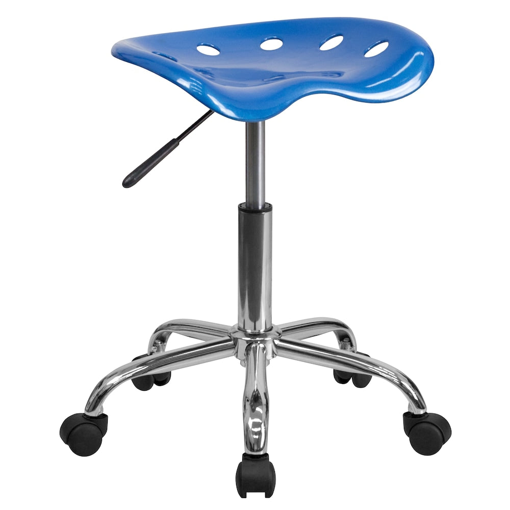 Siège de tracteur bleu vif et tabouret chromé