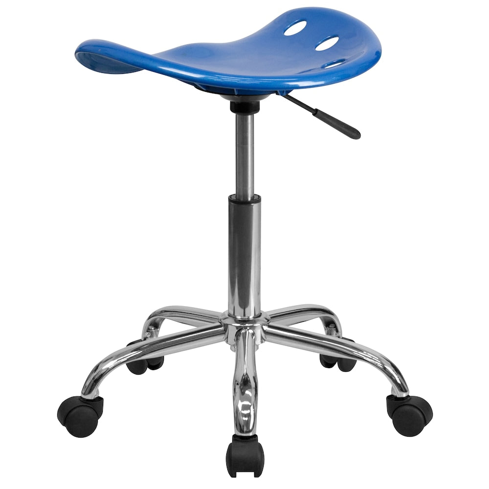 Siège de tracteur bleu vif et tabouret chromé