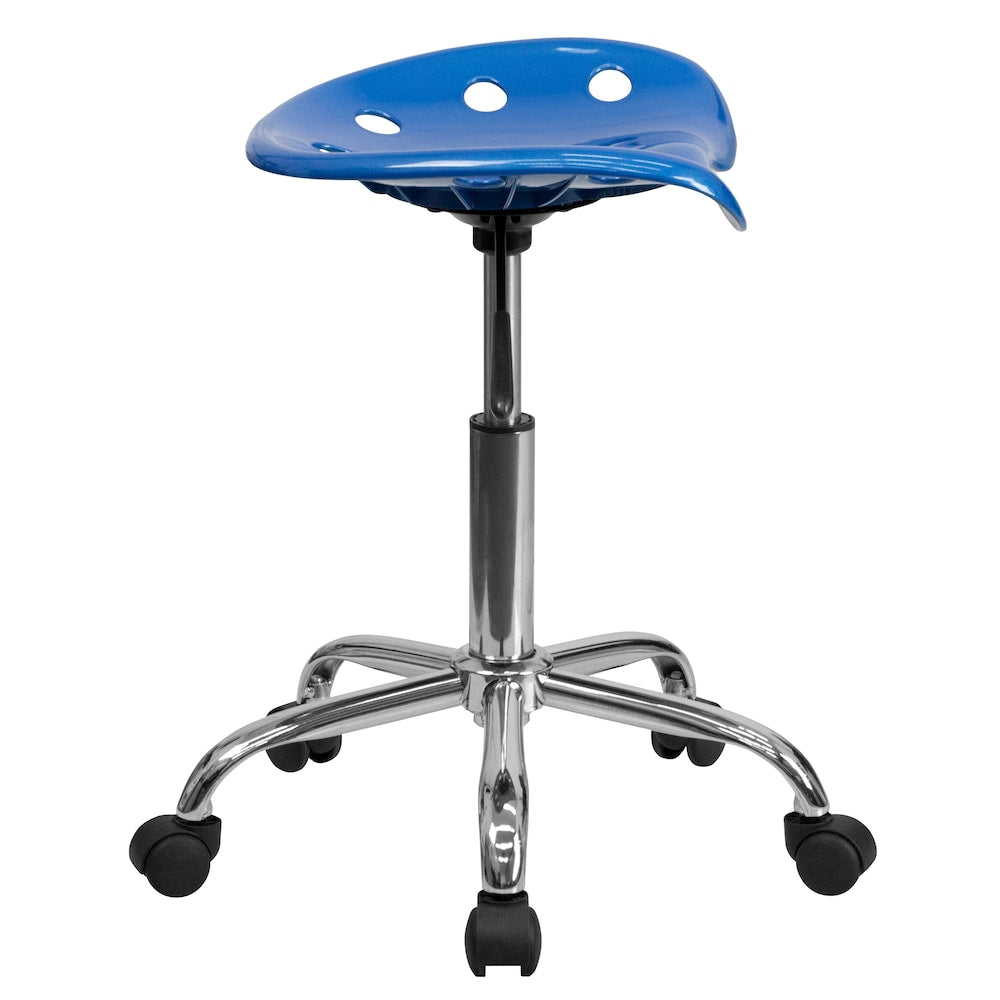 Siège de tracteur bleu vif et tabouret chromé