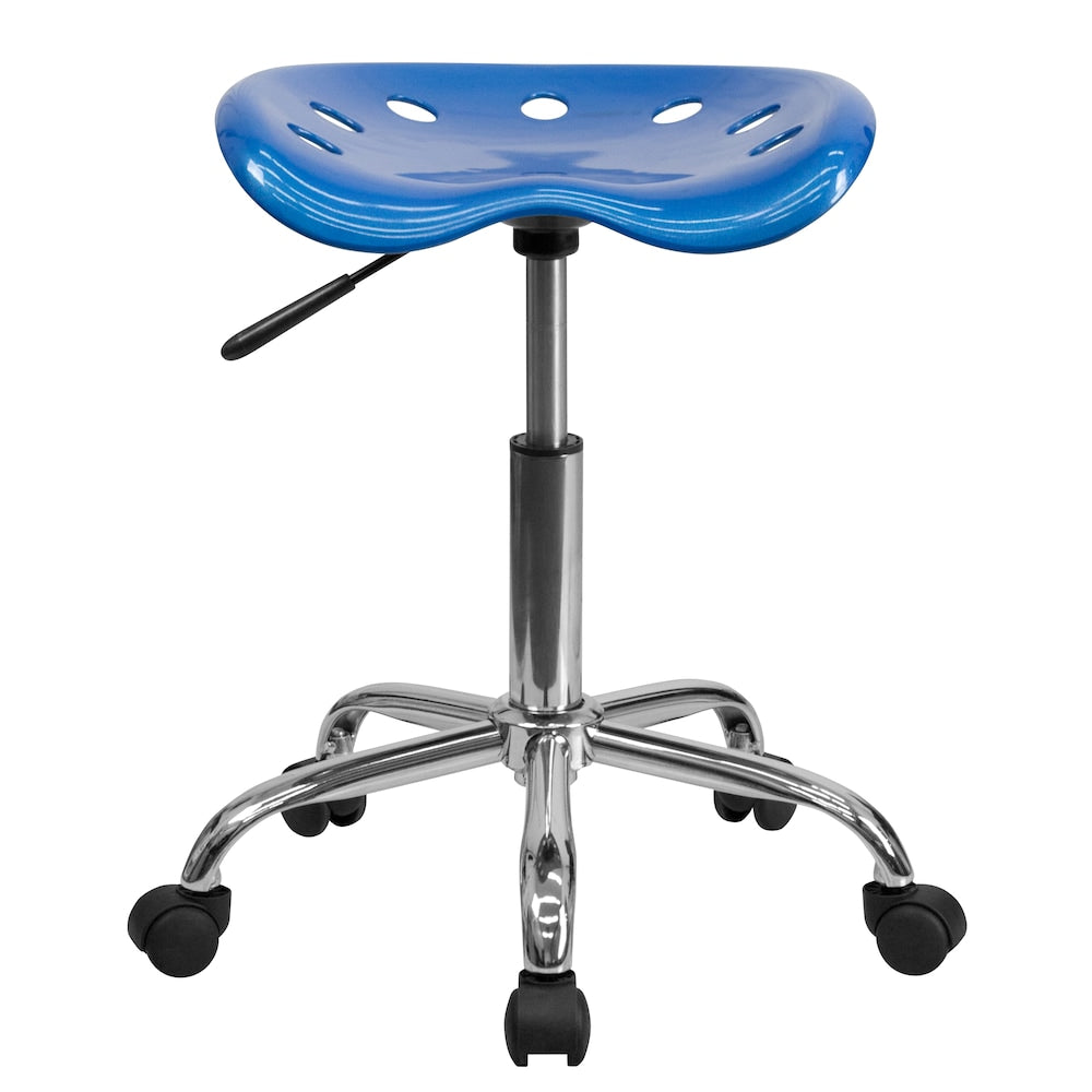 Siège de tracteur bleu vif et tabouret chromé