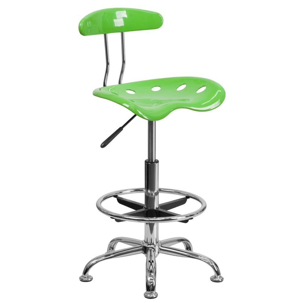 Tabouret de dessinateur vert pomme vibrant et chromé avec siège de tracteur