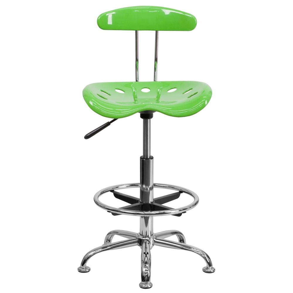 Tabouret de dessinateur vert pomme vibrant et chromé avec siège de tracteur