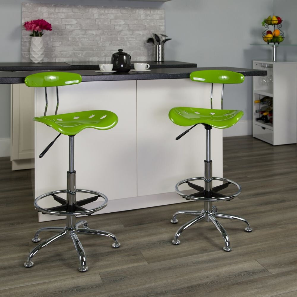 Tabouret de dessinateur vert pomme vibrant et chromé avec siège de tracteur