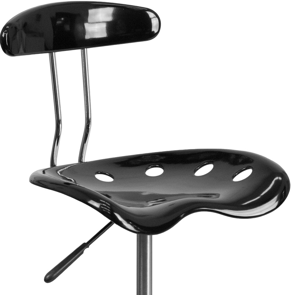 Tabouret de dessinateur noir et chromé vibrant avec siège de tracteur
