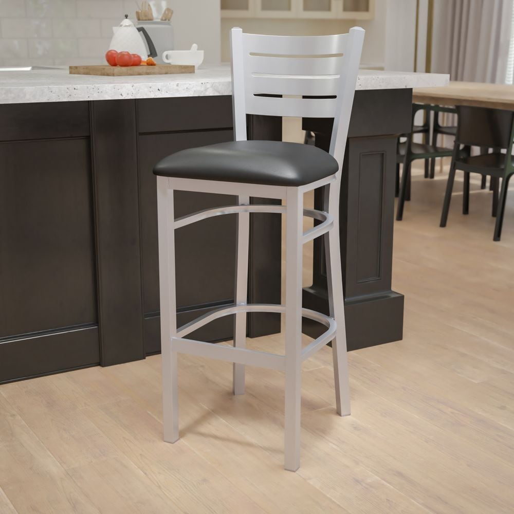 Tabouret à lattes argentées - Siège noir