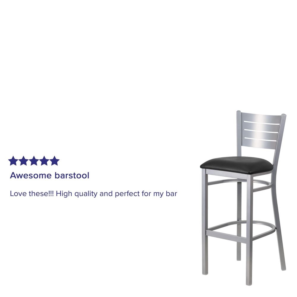 Tabouret à lattes argentées - Siège noir