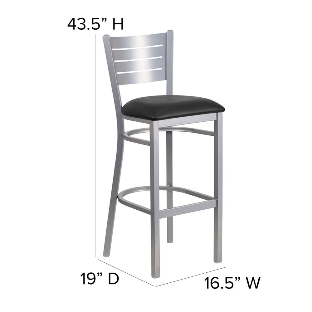 Tabouret à lattes argentées - Siège noir
