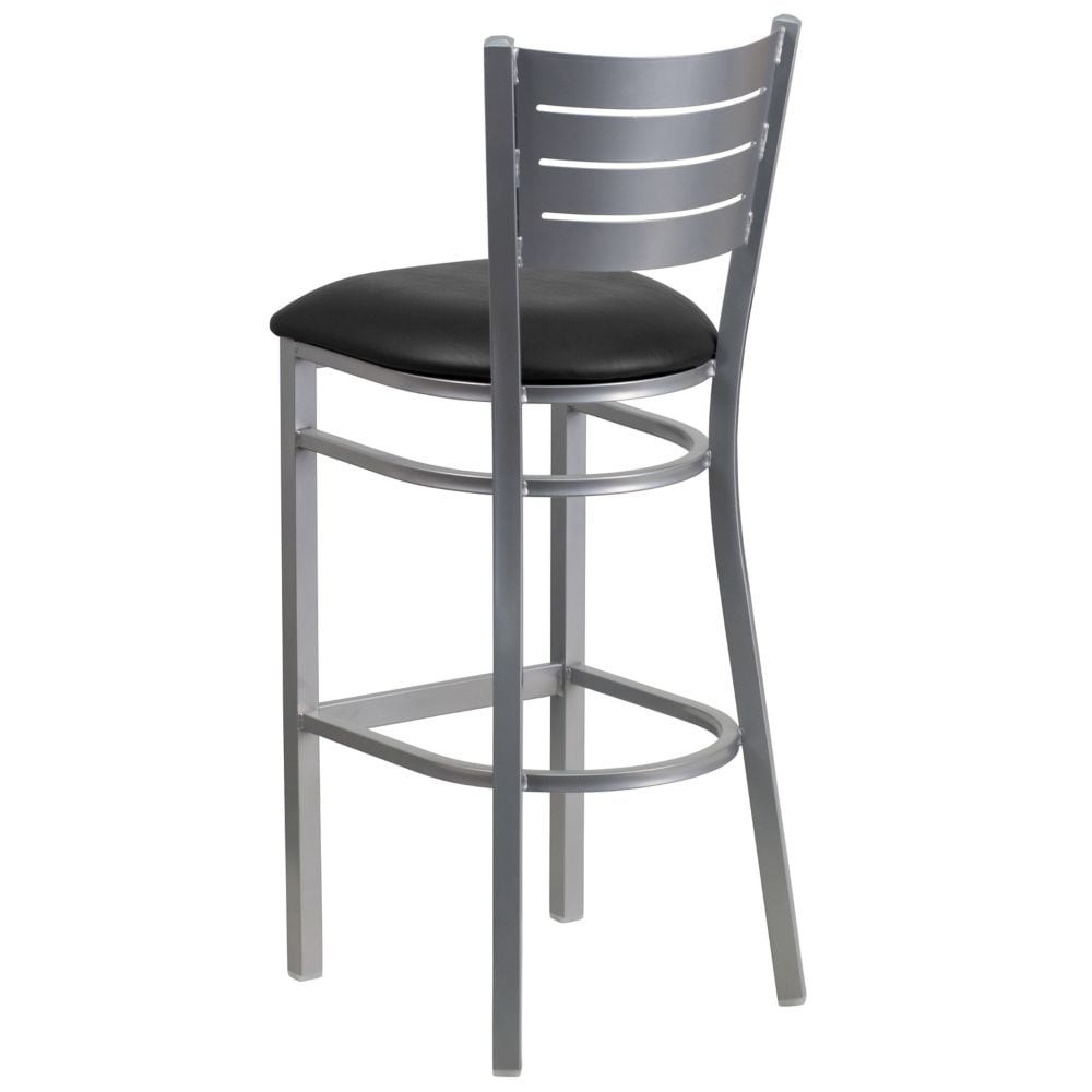 Tabouret à lattes argentées - Siège noir