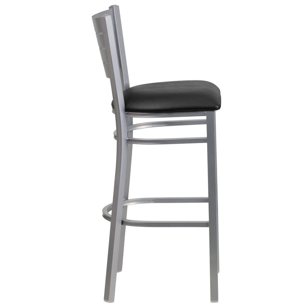 Tabouret à lattes argentées - Siège noir