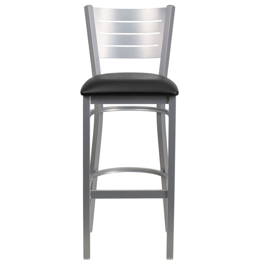 Tabouret à lattes argentées - Siège noir