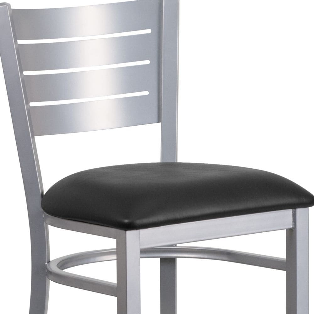 Tabouret à lattes argentées - Siège noir