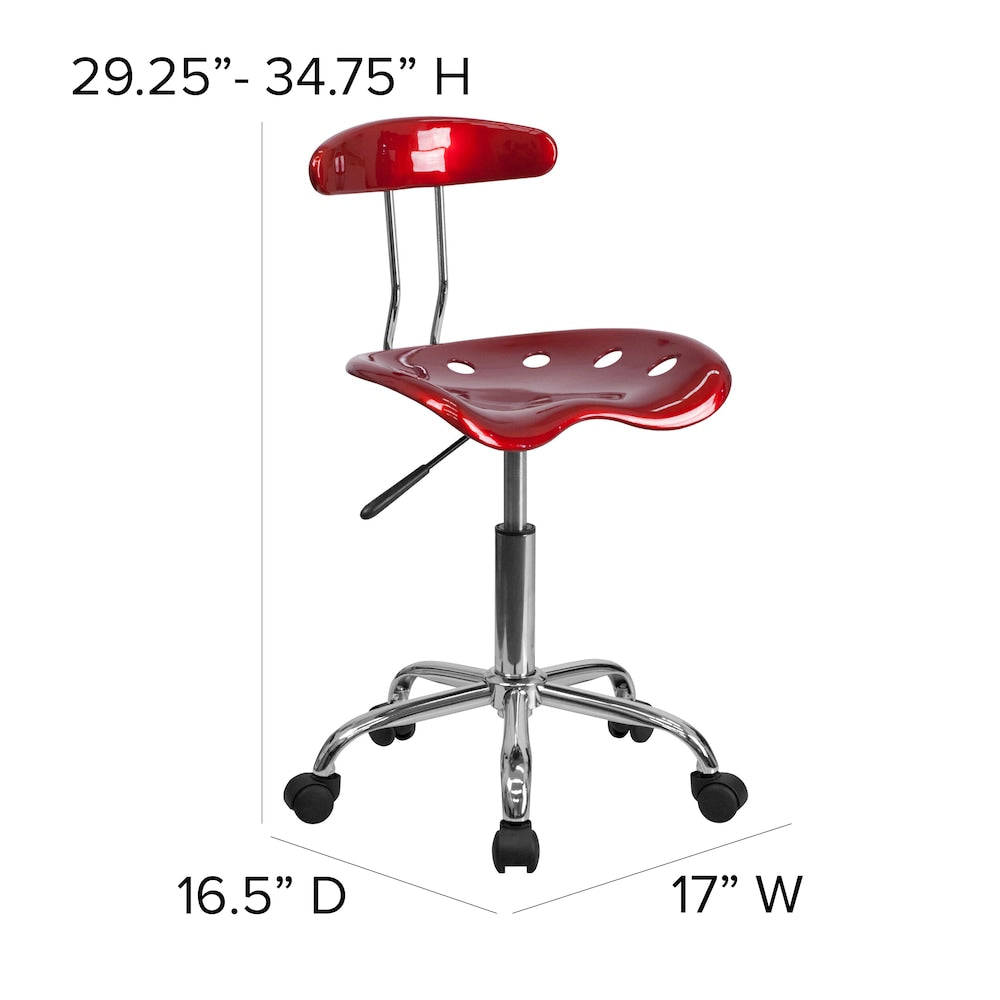 Chaise de travail pivotante rouge vin vibrant et chromée avec siège tracteur