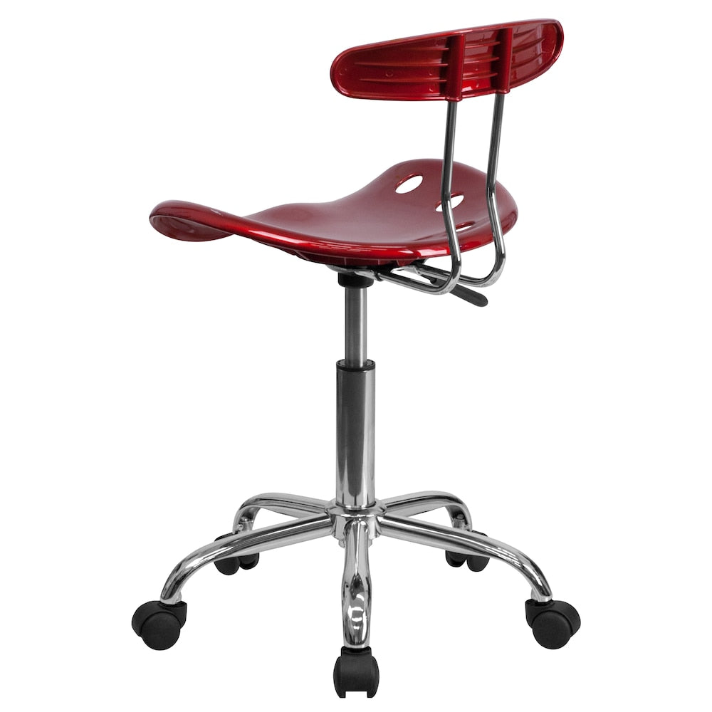 Chaise de travail pivotante rouge vin vibrant et chromée avec siège tracteur