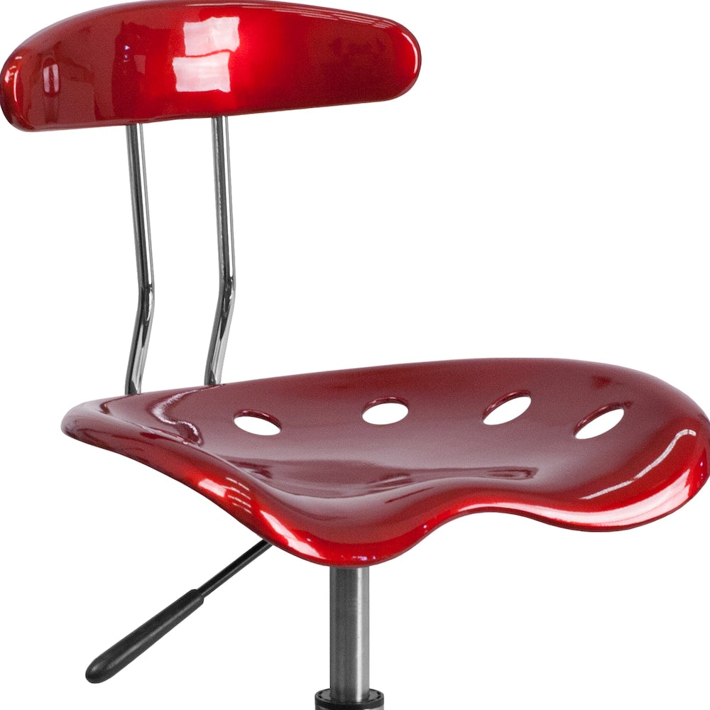 Chaise de travail pivotante rouge vin vibrant et chromée avec siège tracteur