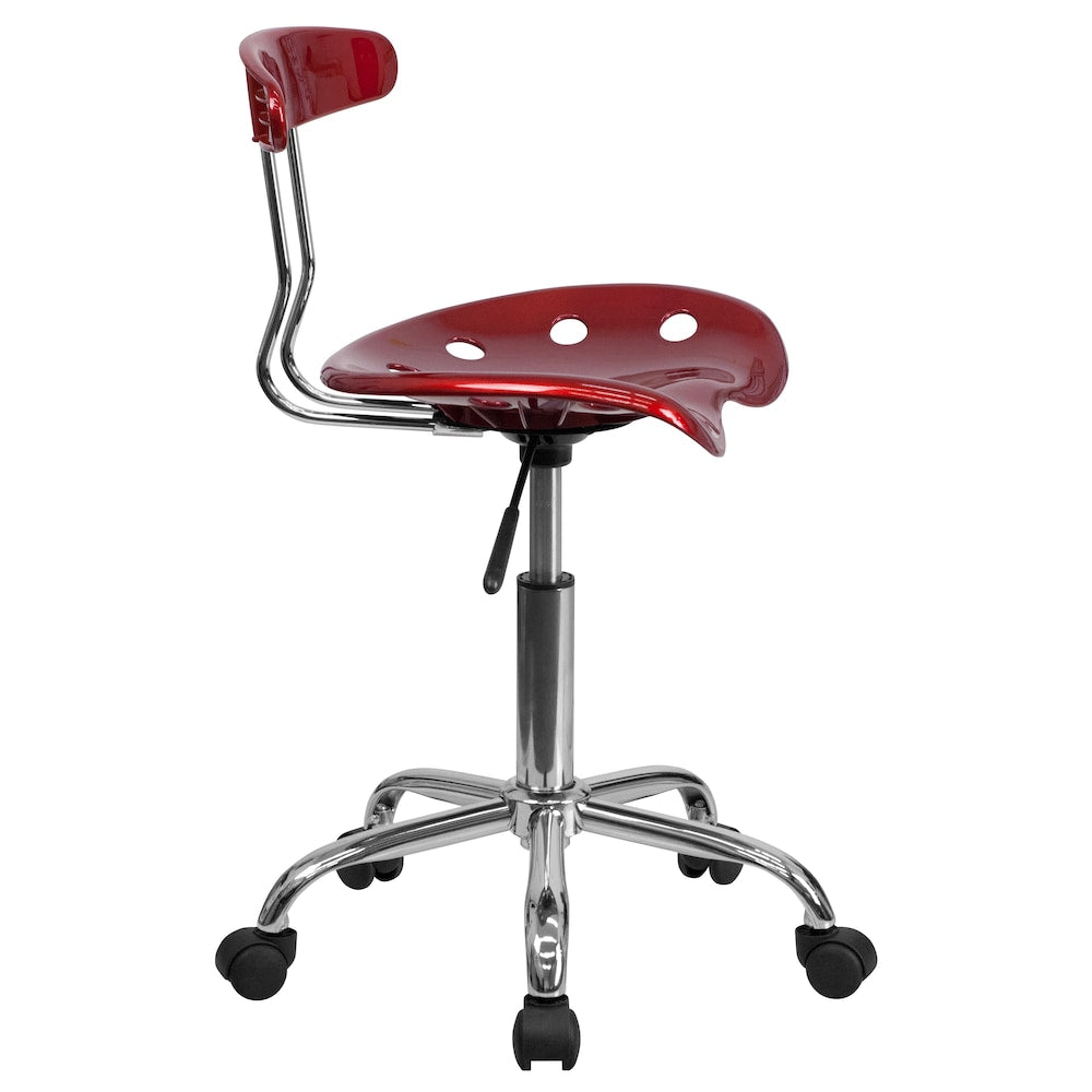 Chaise de travail pivotante rouge vin vibrant et chromée avec siège tracteur