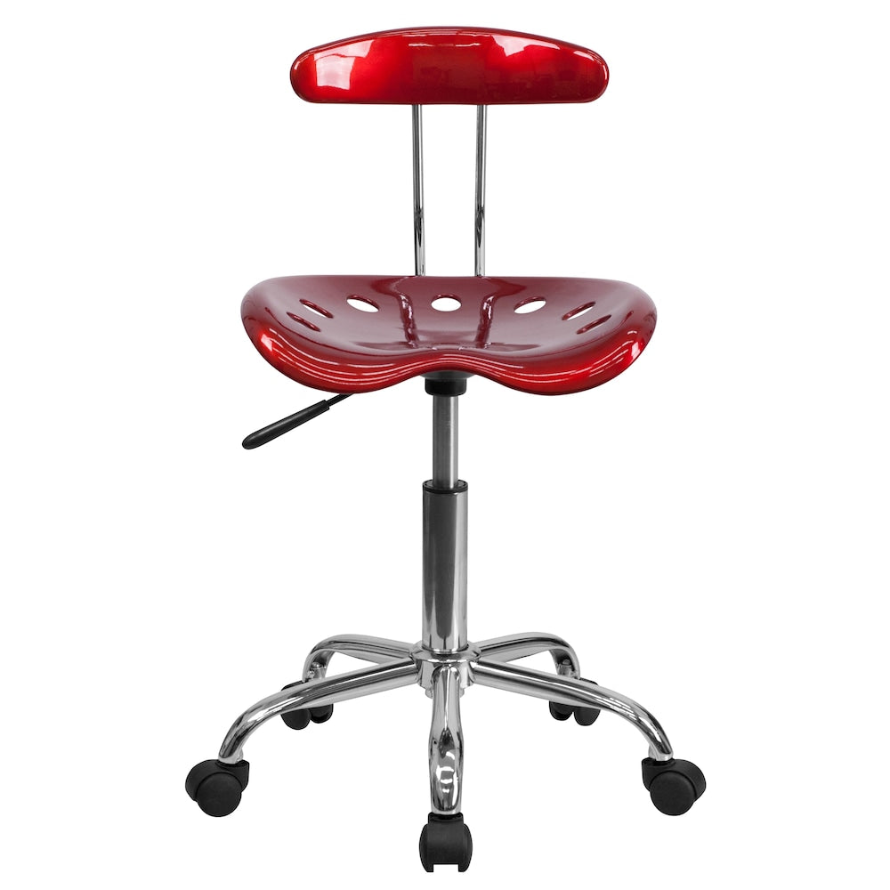 Chaise de travail pivotante rouge vin vibrant et chromée avec siège tracteur