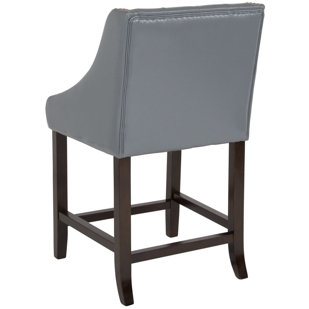 24" Gray Leather/Wood Stool