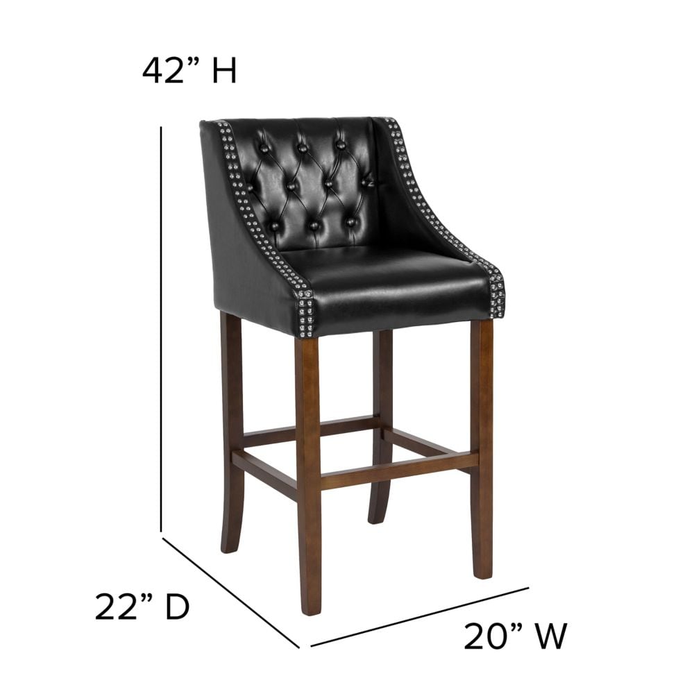 Tabouret en cuir noir et bois de 30 po