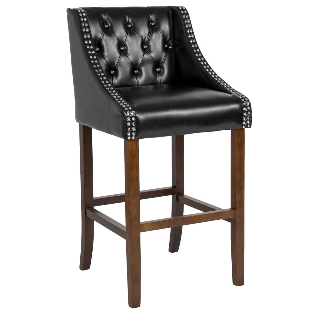 Tabouret en cuir noir et bois de 30 po