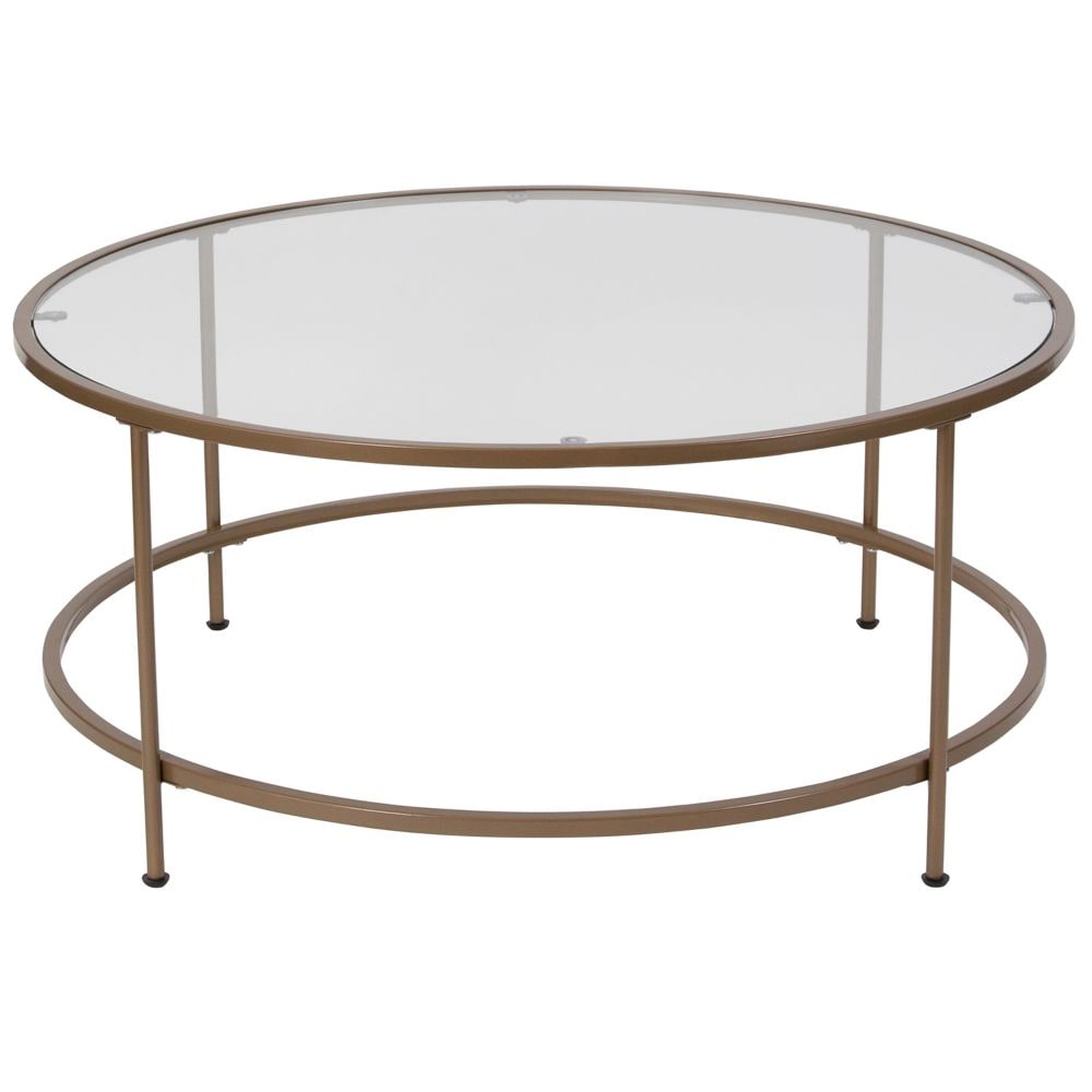 Astoria Collection Glass Coffee Table with Matte Gold Frame