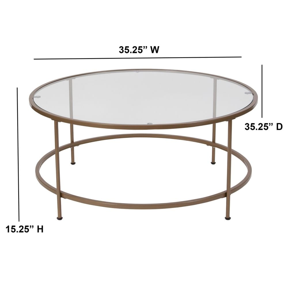 Astoria Collection Glass Coffee Table with Matte Gold Frame