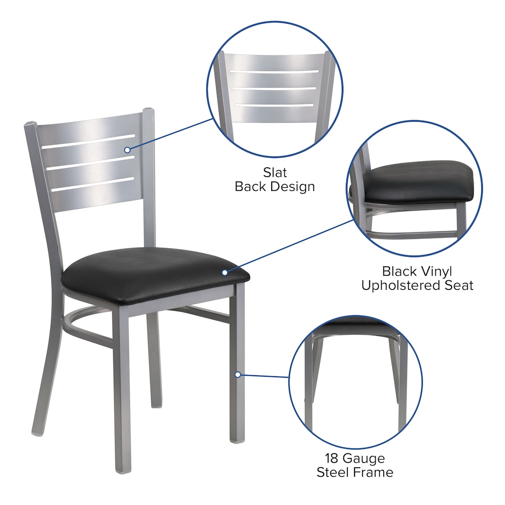 Chaise à lattes argentées - Siège noir