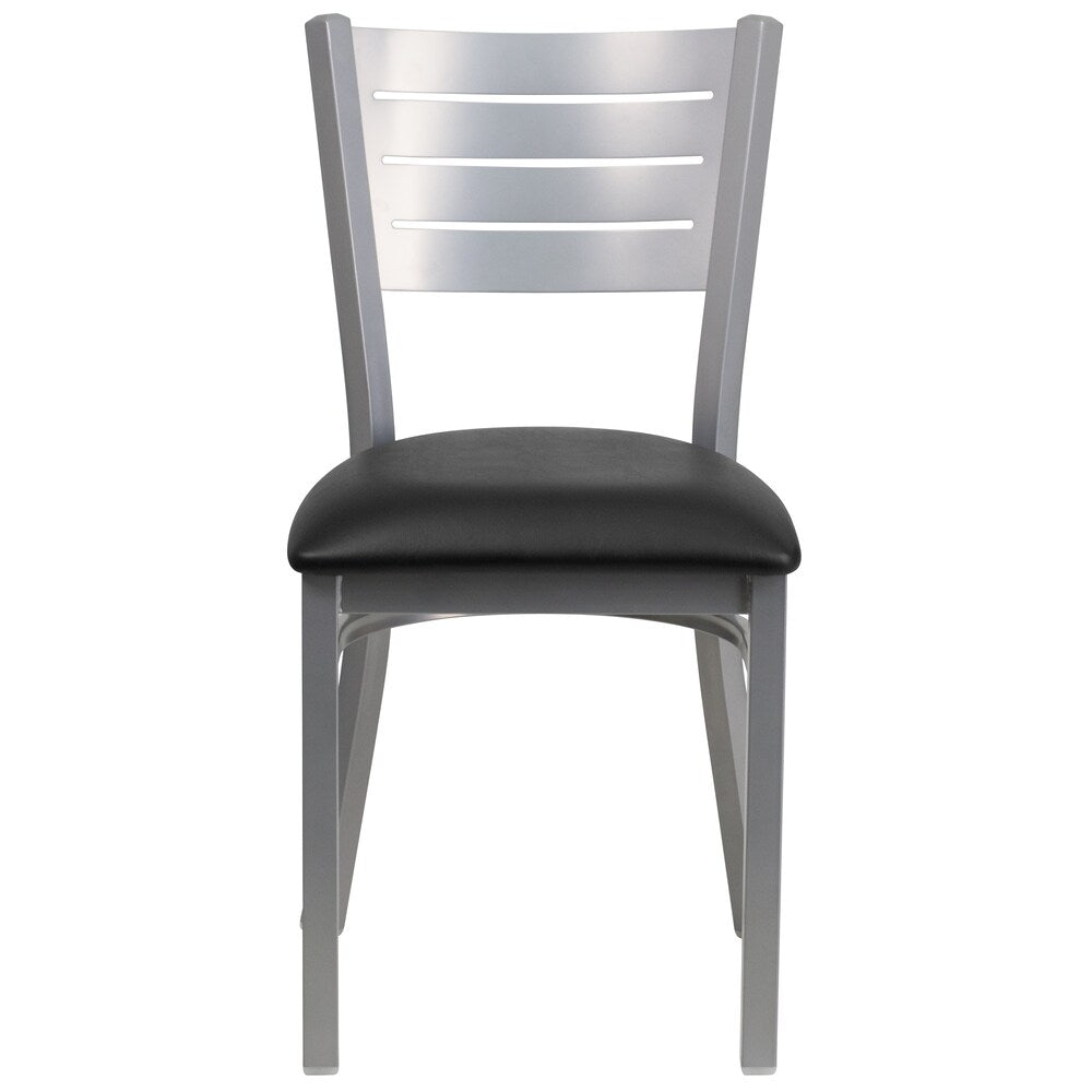 Chaise à lattes argentées - Siège noir