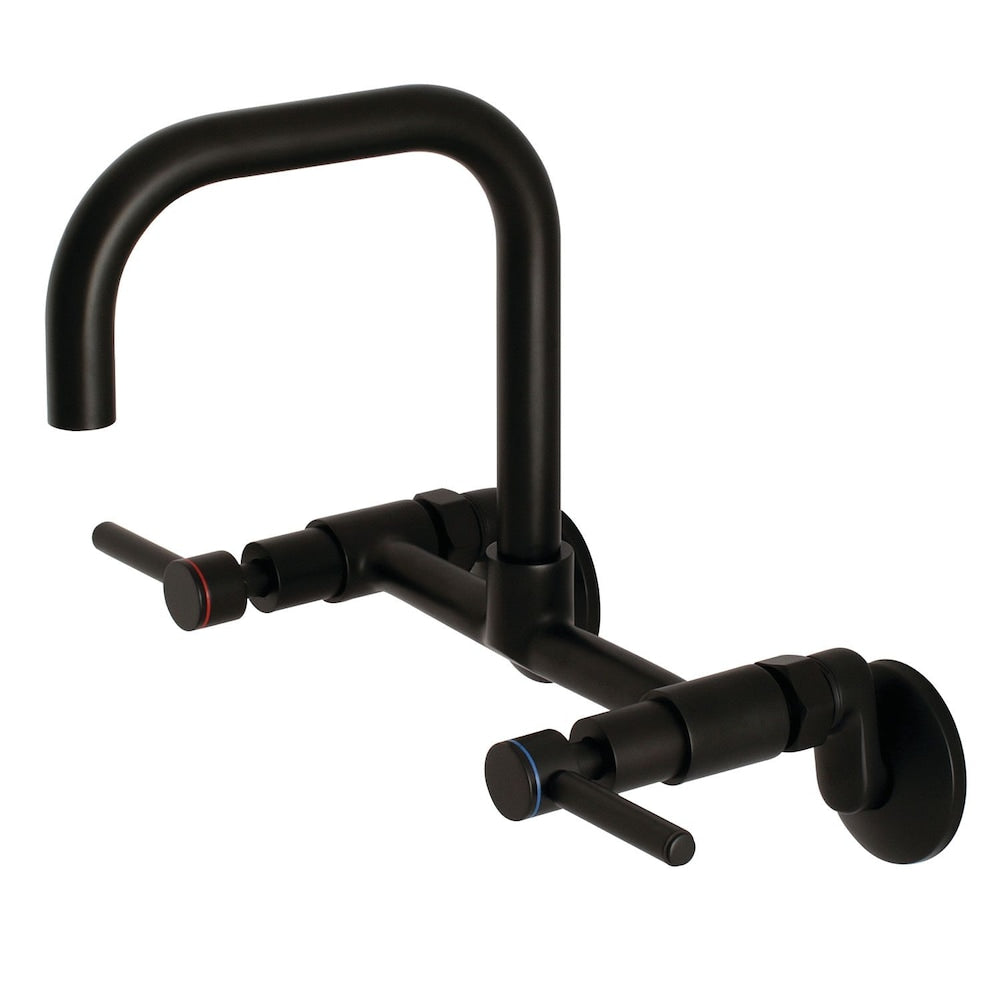 Adjustable Center 2-Handle Wall-Mount Standard Kitchen Faucet in Matte Black