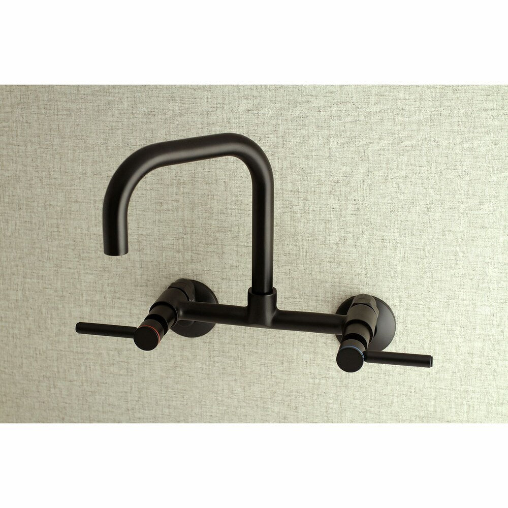 Adjustable Center 2-Handle Wall-Mount Standard Kitchen Faucet in Matte Black