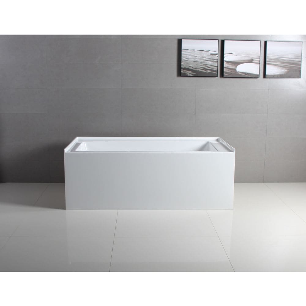 Baignoire en alcôve rectangulaire Bertha de 60 po en acrylique avec drain à gauche en blanc