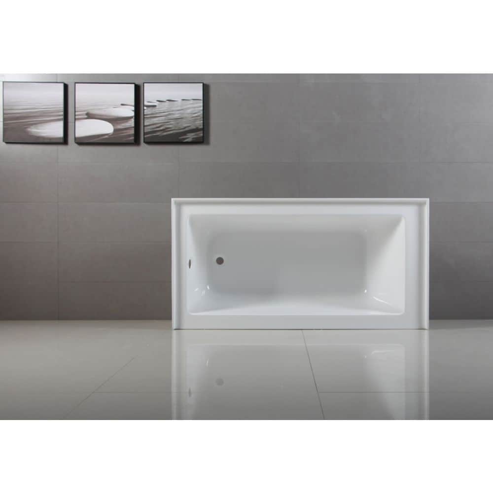 Baignoire en alcôve rectangulaire Bertha de 60 po en acrylique avec drain à gauche en blanc