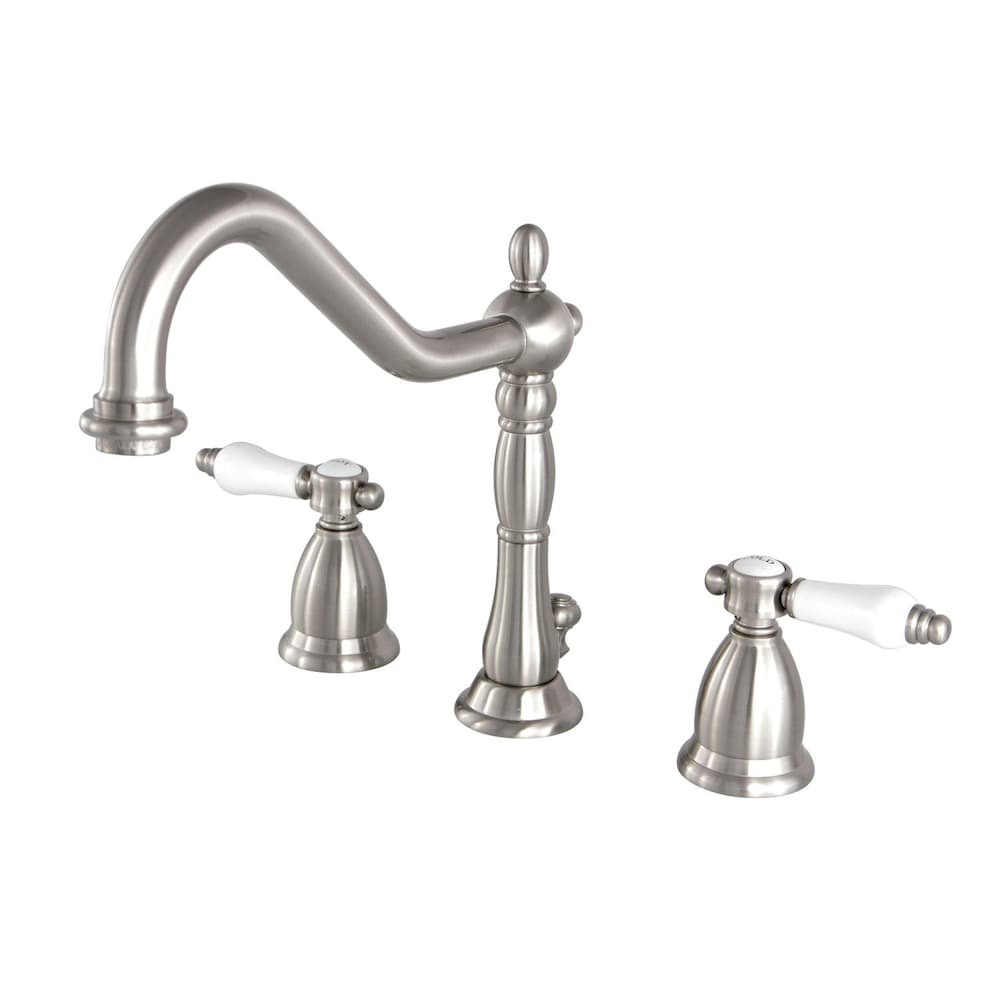 Robinet de salle de bain à 2 poignées en porcelaine victorienne de 8 po en nickel satiné