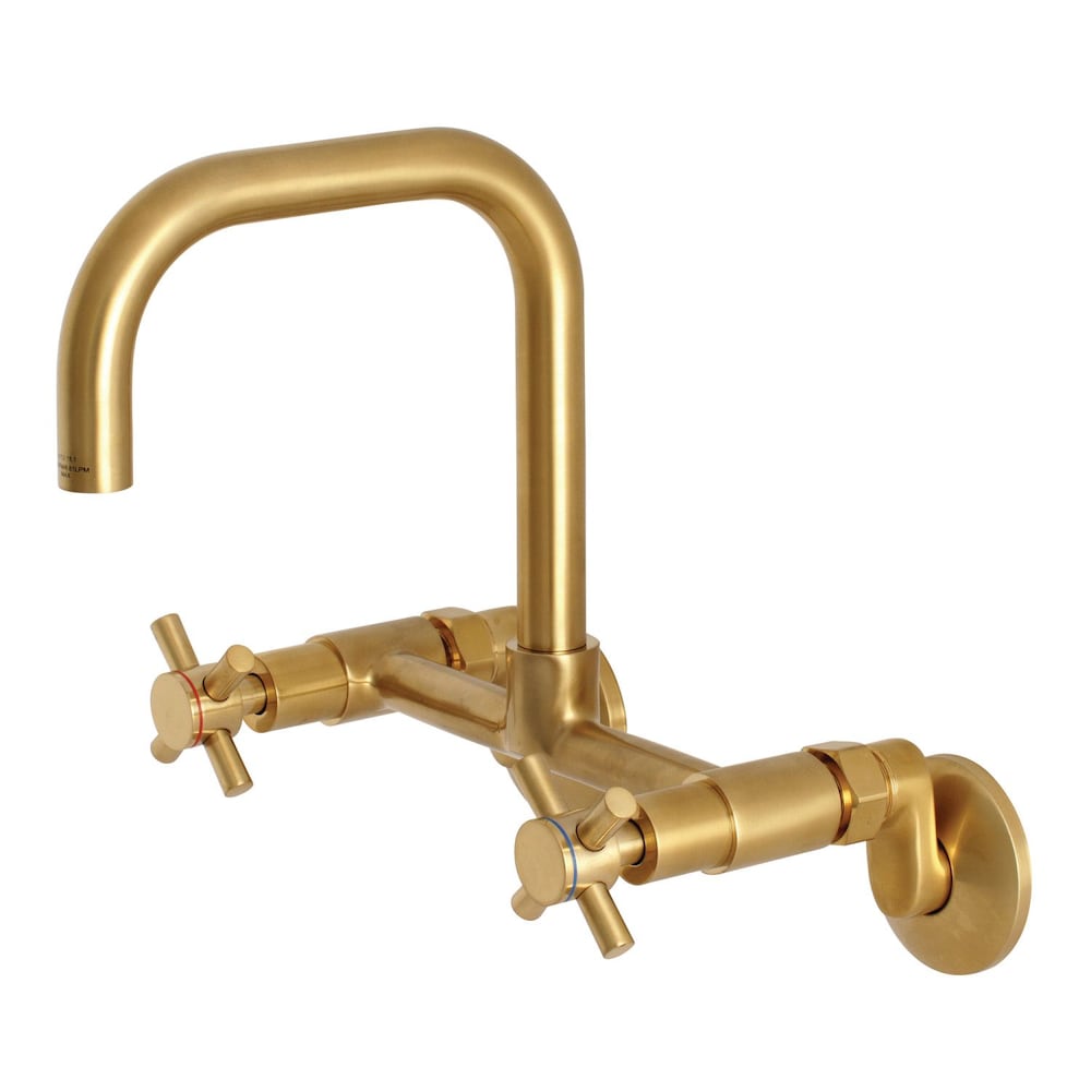 Austin Adjustable Center 2-Handle Wall-Mount Standard Kitchen Faucet in Satin Brass