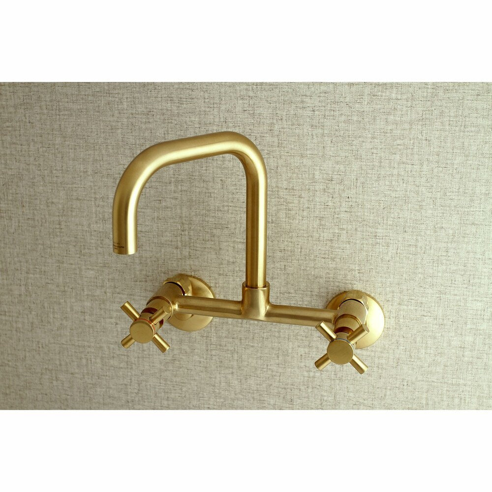 Austin Adjustable Center 2-Handle Wall-Mount Standard Kitchen Faucet in Satin Brass