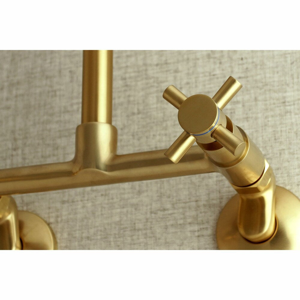 Austin Adjustable Center 2-Handle Wall-Mount Standard Kitchen Faucet in Satin Brass