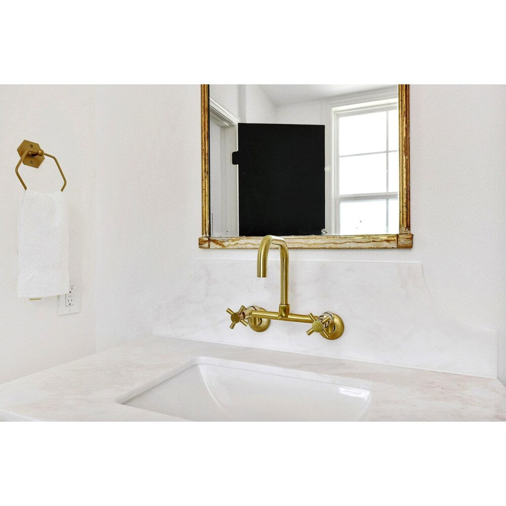 Austin Adjustable Center 2-Handle Wall-Mount Standard Kitchen Faucet in Satin Brass