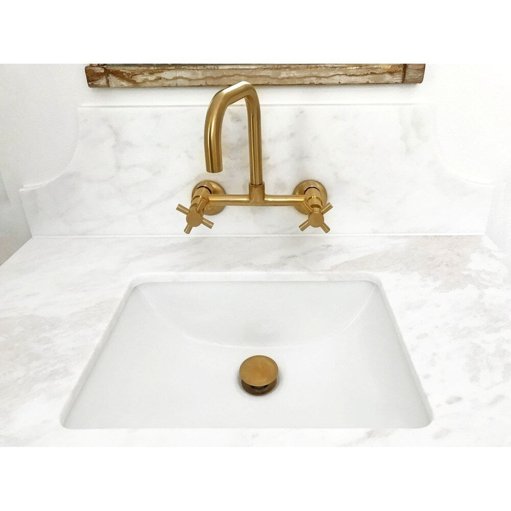 Austin Adjustable Center 2-Handle Wall-Mount Standard Kitchen Faucet in Satin Brass