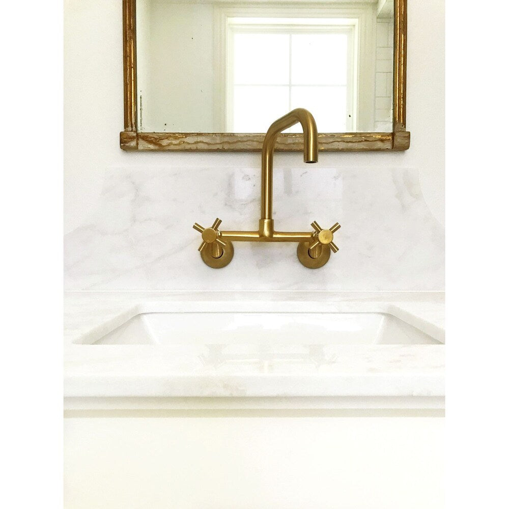 Austin Adjustable Center 2-Handle Wall-Mount Standard Kitchen Faucet in Satin Brass
