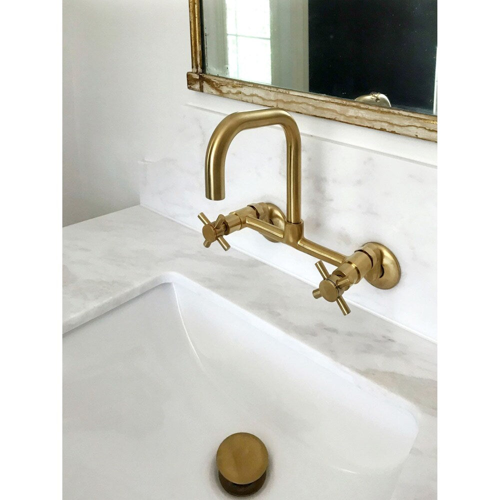 Austin Adjustable Center 2-Handle Wall-Mount Standard Kitchen Faucet in Satin Brass