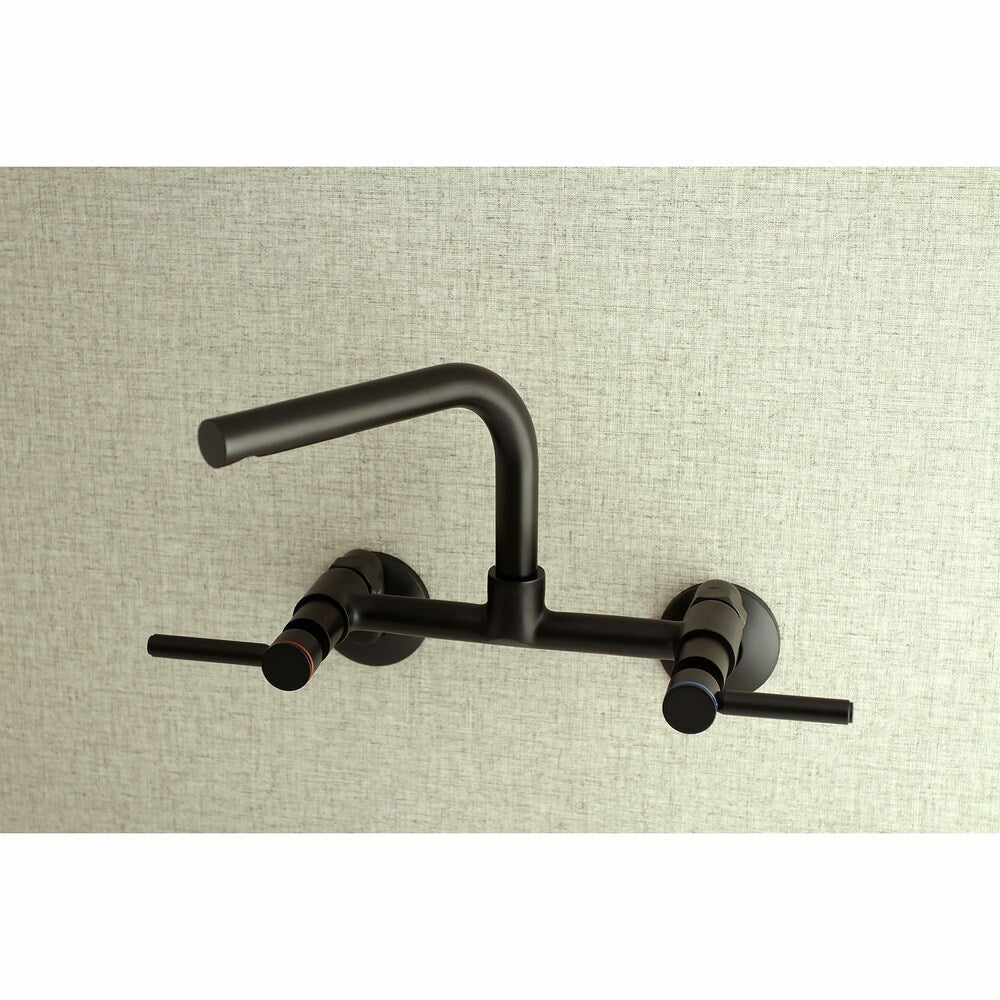 Adjustable Center 2-Handle Wall-Mount Standard Kitchen Faucet in Matte Black
