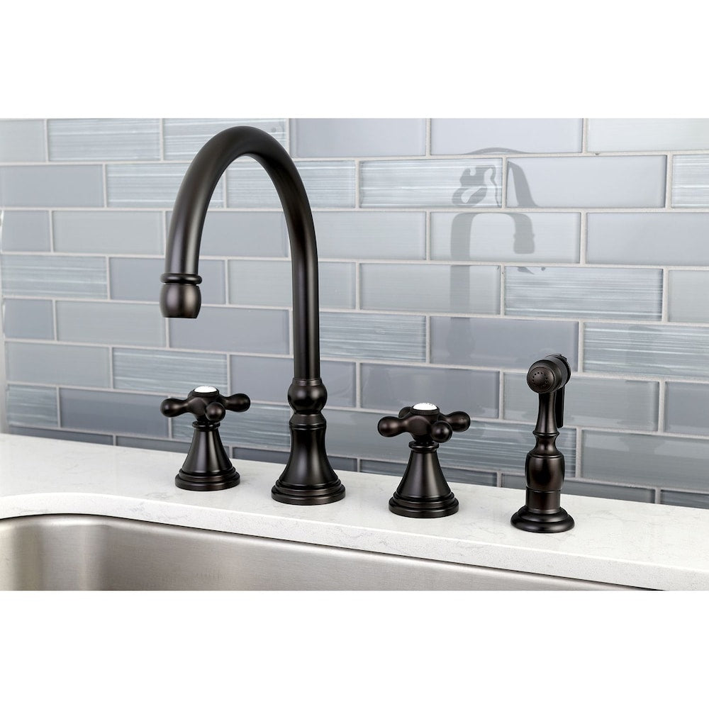 2-Handle Standard Kitchen Faucet with Side Sprayer in Oil Rubbed Bronze