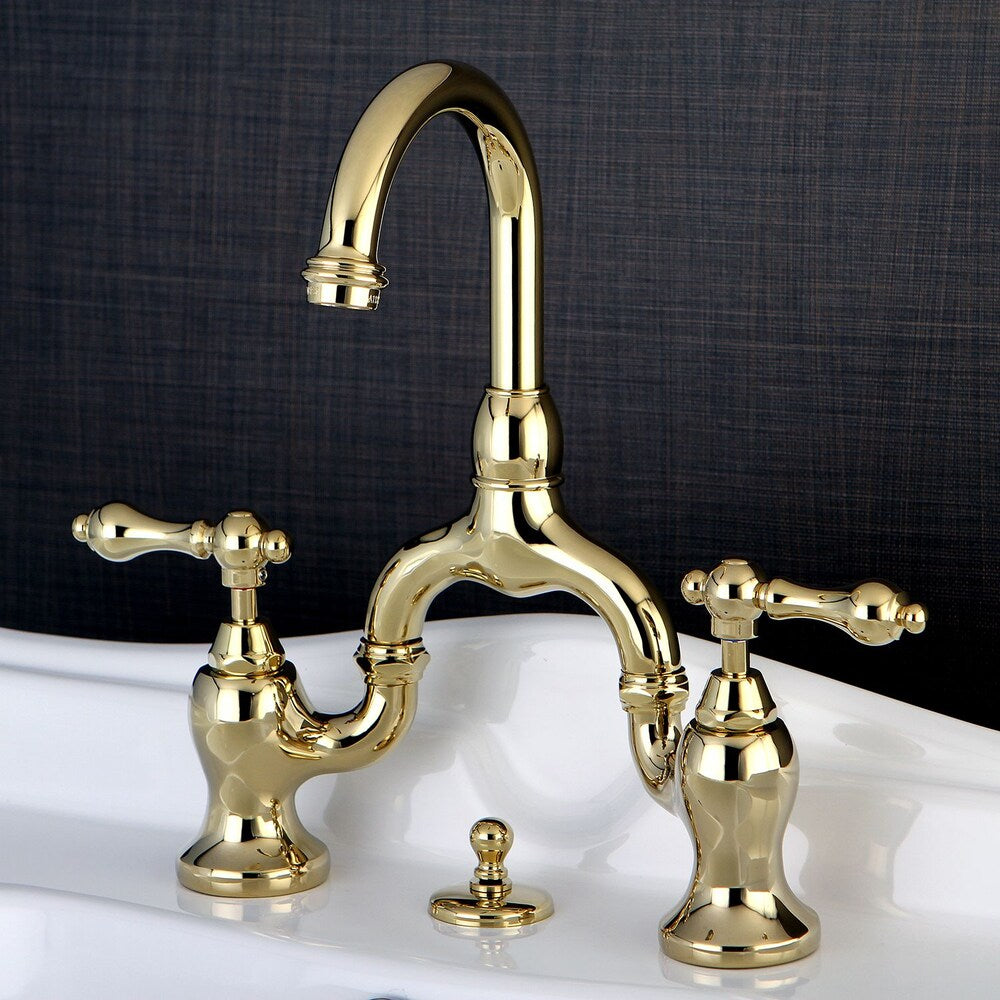 8 in. Widespread 2-Handle High-Arc Bridge Bathroom Faucet in Polished Brass