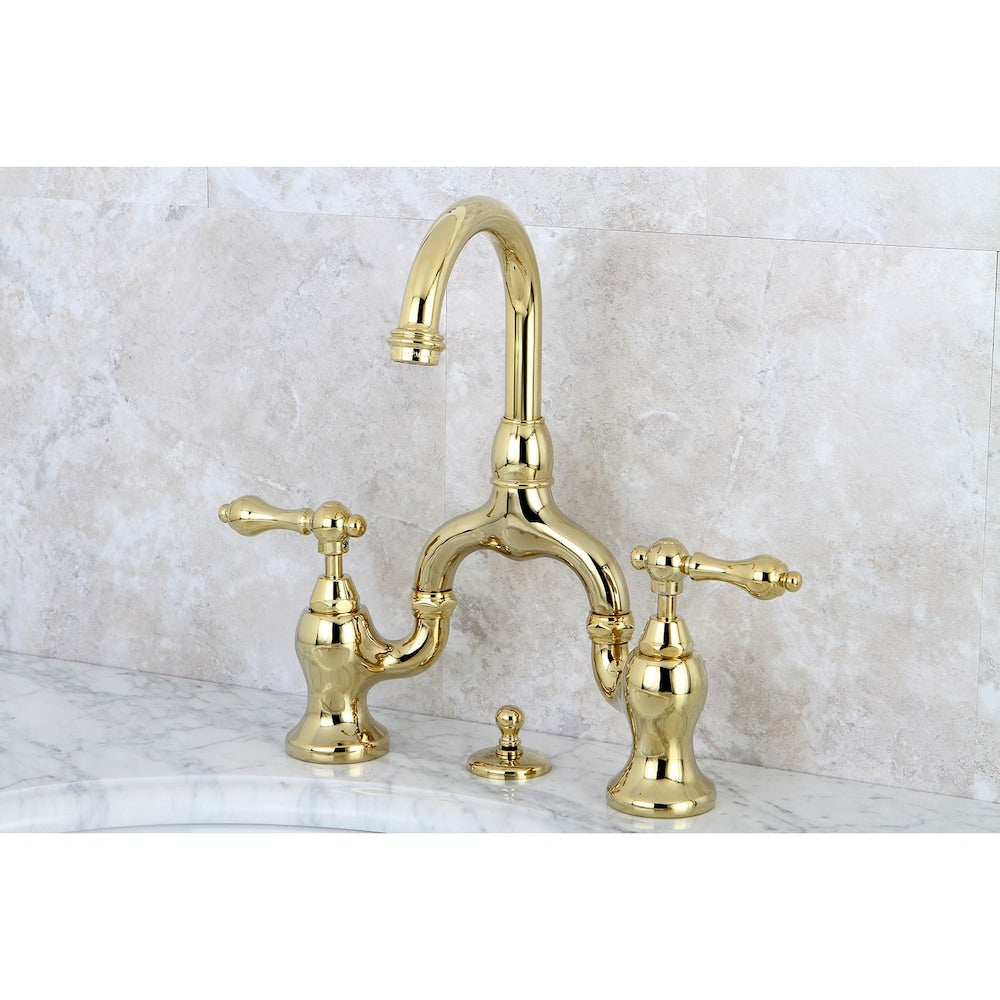 8 in. Widespread 2-Handle High-Arc Bridge Bathroom Faucet in Polished Brass