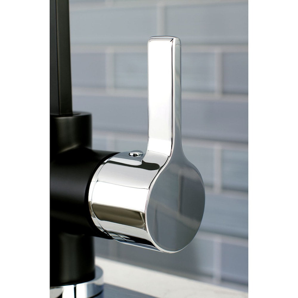 Modern Single-Handle Standard Kitchen Faucet with Side Sprayer in Matte Black and Chrome