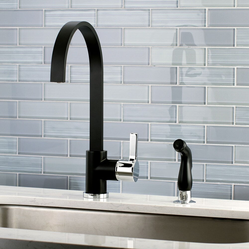 Modern Single-Handle Standard Kitchen Faucet with Side Sprayer in Matte Black and Chrome