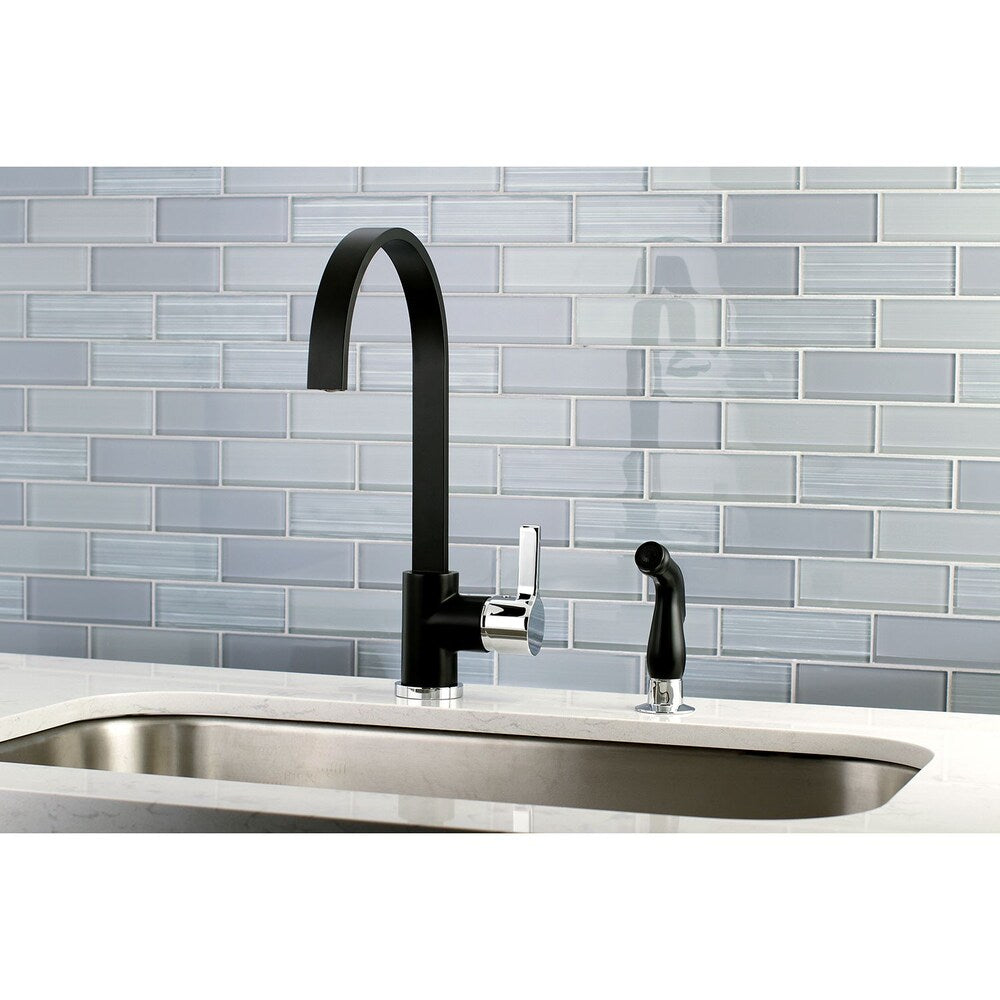 Modern Single-Handle Standard Kitchen Faucet with Side Sprayer in Matte Black and Chrome