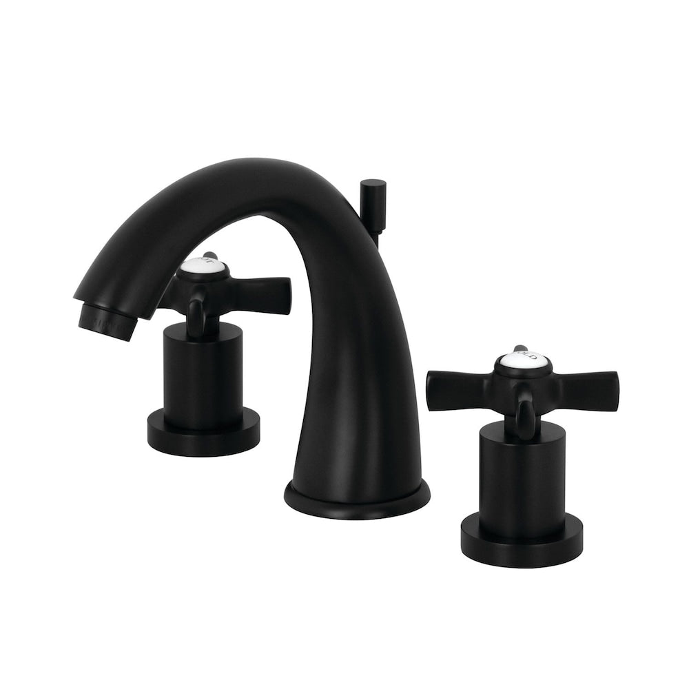 Robinet de salle de bain à arc moyen à 2 poignées et à large portée Modern Cross de 8 po en noir mat