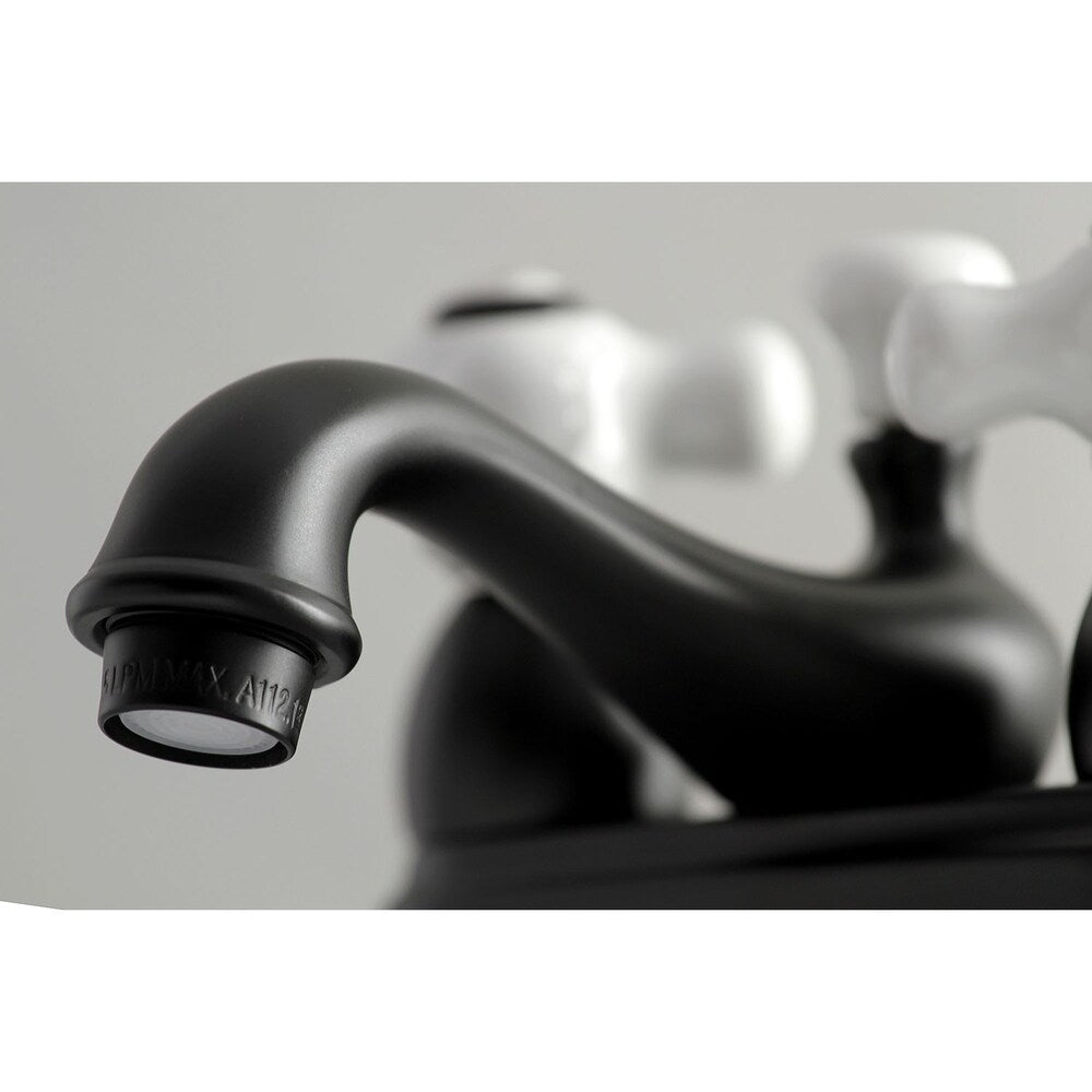 Restoration Porcelain Cross 4 in. Centerset 2-Handle Bathroom Faucet in Matte Black