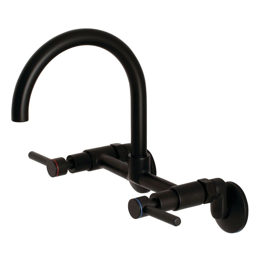 Adjustable Center 2-Handle Wall-Mount Standard Kitchen Faucet in Matte Black